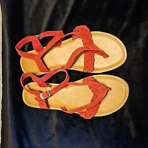 Tom's Red Suede Buckle Sandals Size 7.5